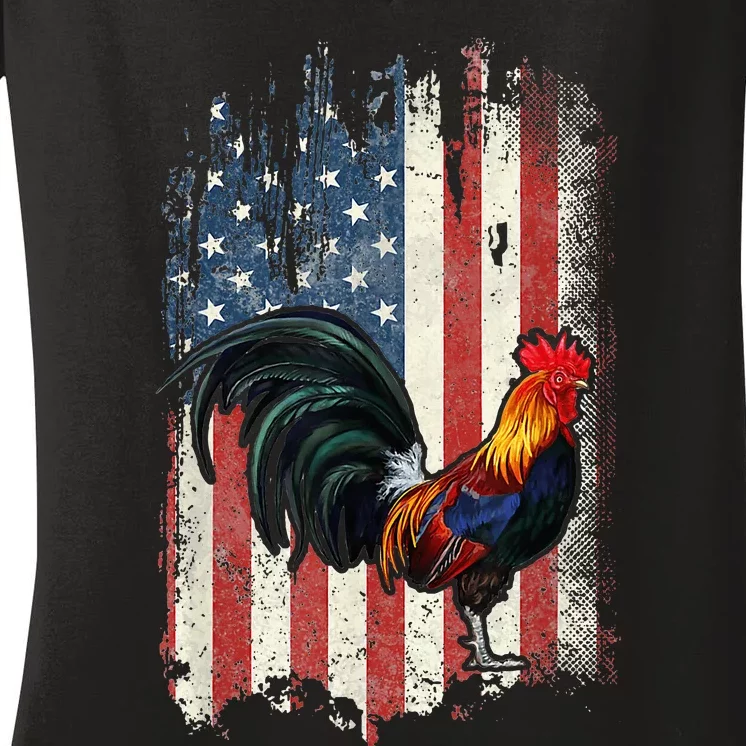 American Flag Cock Fighting Rooster Chicken Women's V-Neck T-Shirt