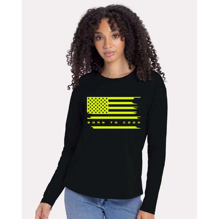 American Flag Cooking Chef Cook Cooking Gift Womens Cotton Relaxed Long Sleeve T-Shirt