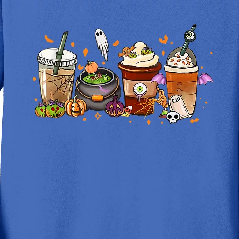 Autumn Fall Coffee Latte Cups Horrors And Ghost Halloween Days Meaningful Gift Kids Long Sleeve Shirt