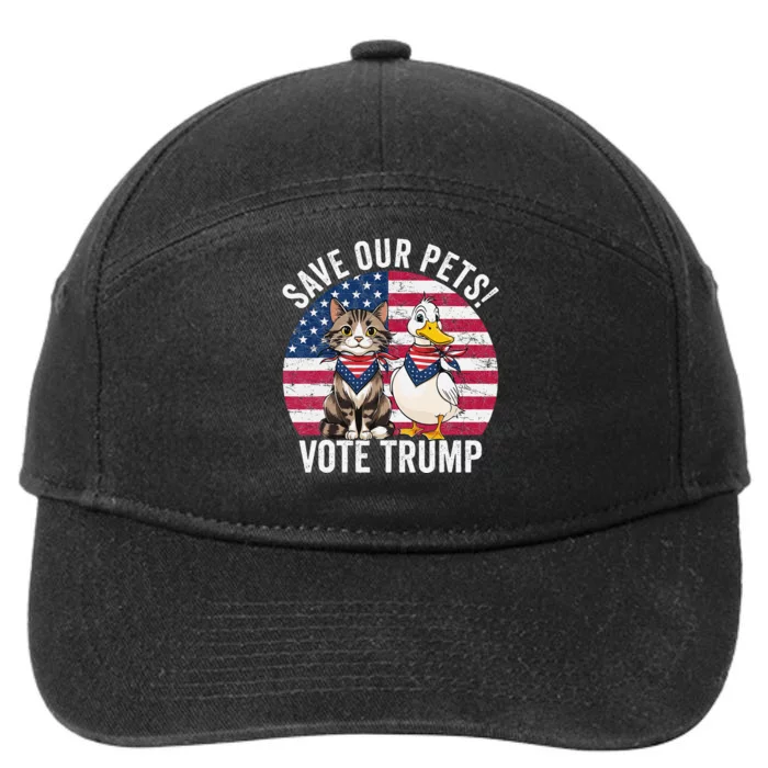 American Flag Cat & Duck Save Our Pets Vote For Trump 2024 7-Panel Snapback Hat