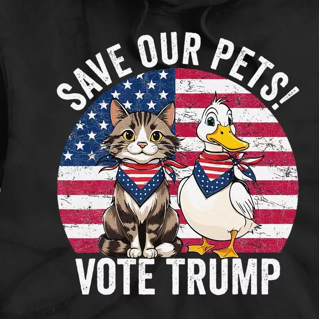 American Flag Cat & Duck Save Our Pets Vote For Trump 2024 Tie Dye Hoodie