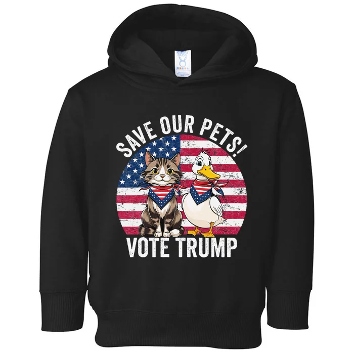 American Flag Cat & Duck Save Our Pets Vote For Trump 2024 Toddler Hoodie