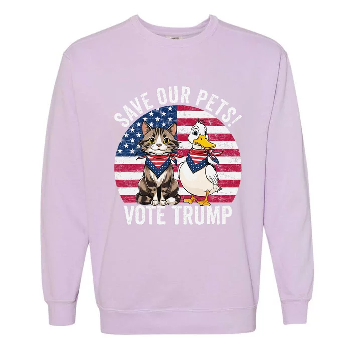 American Flag Cat & Duck Save Our Pets Vote For Trump 2024 Garment-Dyed Sweatshirt