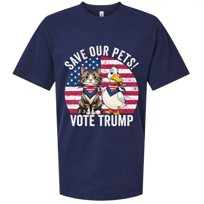 American Flag Cat & Duck Save Our Pets Vote For Trump 2024 Sueded Cloud Jersey T-Shirt