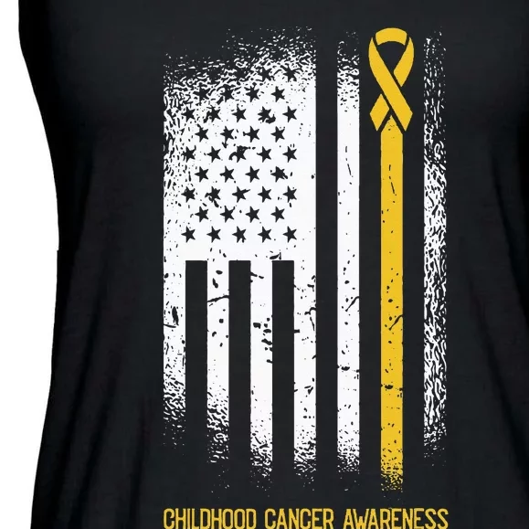 American Flag Childhood Cancer Awareness Ribbon Warrior Ladies Essential Flowy Tank