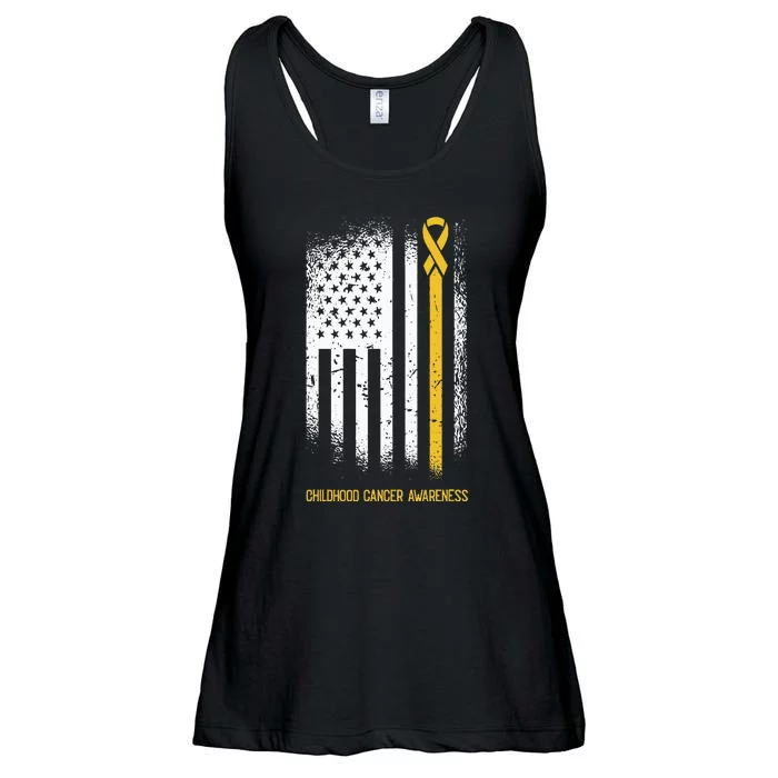 American Flag Childhood Cancer Awareness Ribbon Warrior Ladies Essential Flowy Tank