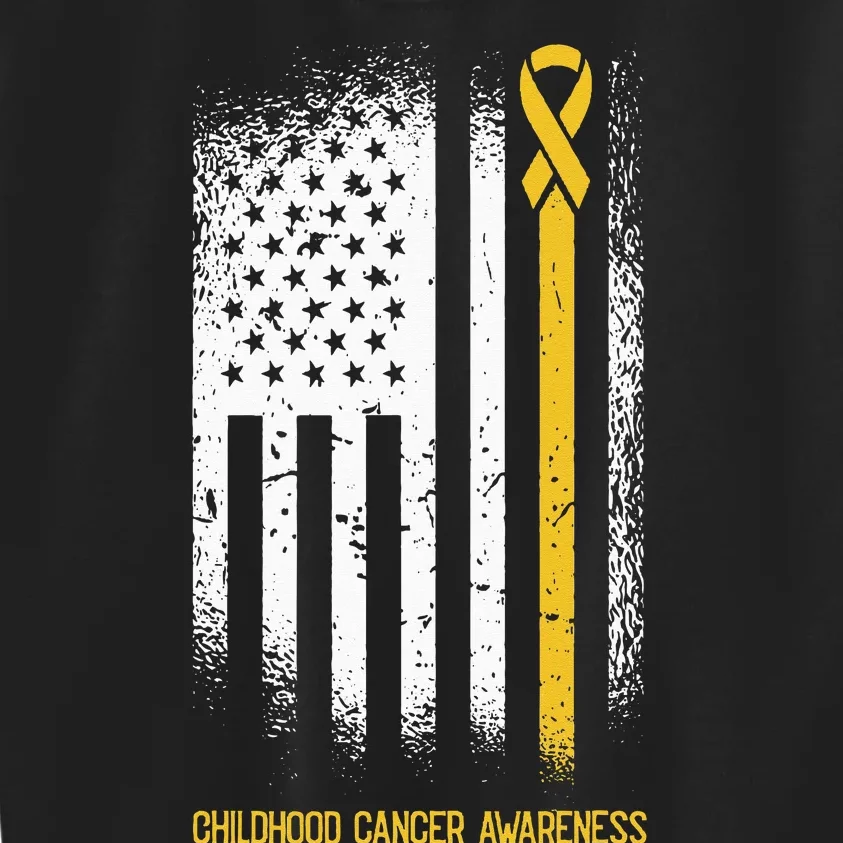 American Flag Childhood Cancer Awareness Ribbon Warrior Kids Sweatshirt