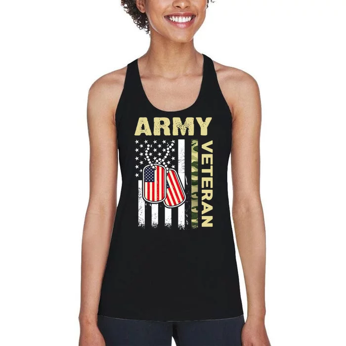 American Flag Camo Proud USA Army Veteran Women's Racerback Tank