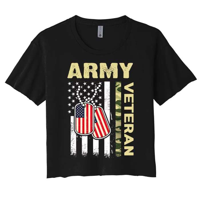 American Flag Camo Proud USA Army Veteran Women's Crop Top Tee