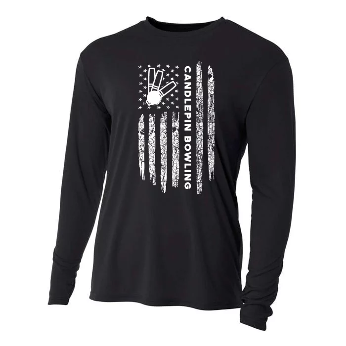 American Flag Candlepin Bowling Vintage Candlepin Bowling Gift Cooling Performance Long Sleeve Crew