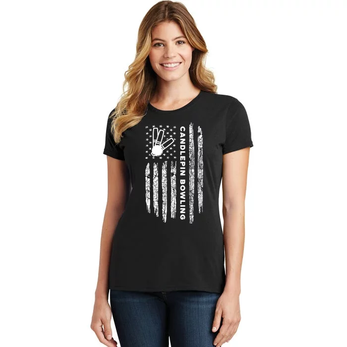 American Flag Candlepin Bowling Vintage Candlepin Bowling Gift Women's T-Shirt