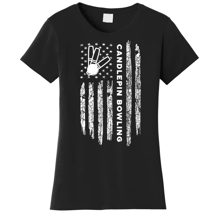 American Flag Candlepin Bowling Vintage Candlepin Bowling Gift Women's T-Shirt