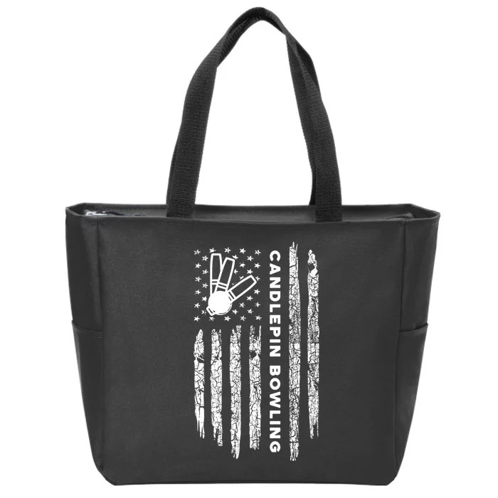 American Flag Candlepin Bowling Vintage Candlepin Bowling Gift Zip Tote Bag