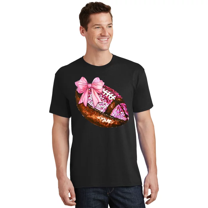 American Football Coquette Bow Autumn Thanksgiving Game Day T-Shirt