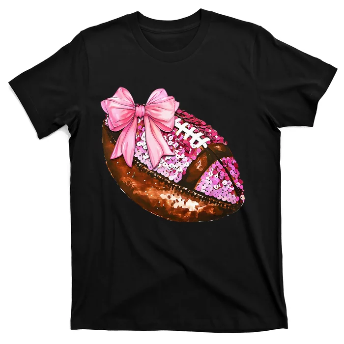 American Football Coquette Bow Autumn Thanksgiving Game Day T-Shirt