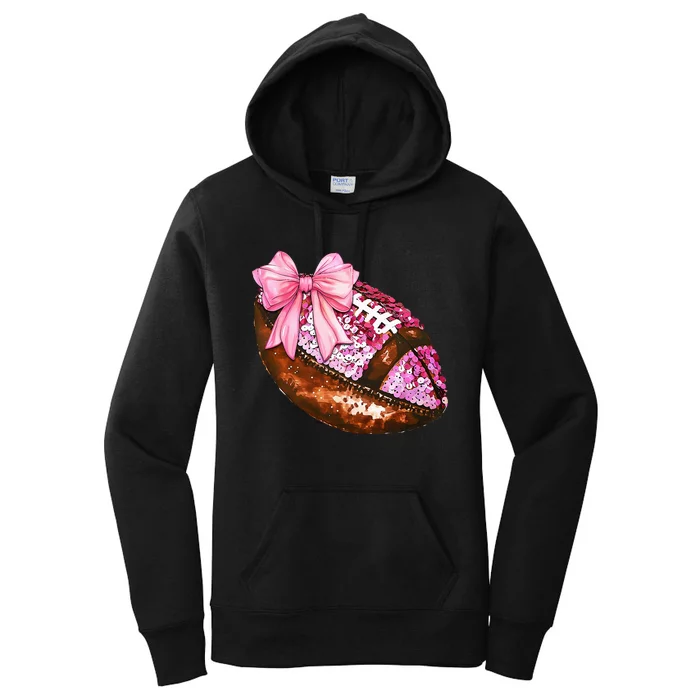 American Football Coquette Bow Autumn Thanksgiving Game Day Women's Pullover Hoodie