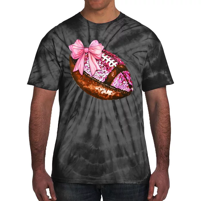 American Football Coquette Bow Autumn Thanksgiving Game Day Tie-Dye T-Shirt