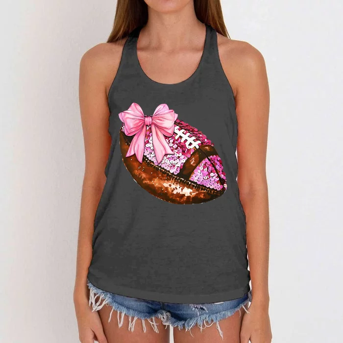 American Football Coquette Bow Autumn Thanksgiving Game Day Women's Knotted Racerback Tank