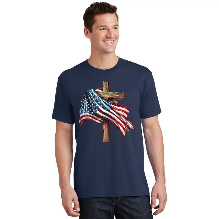 American Flag Christian Cross Jesus 4th Of July Patriotic T-Shirt