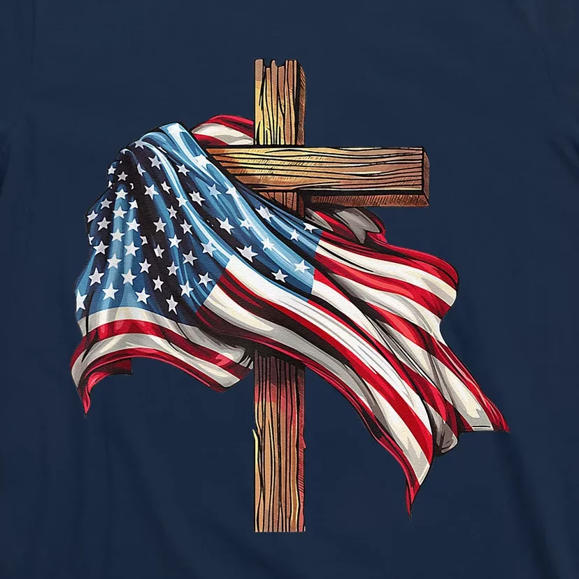 American Flag Christian Cross Jesus 4th Of July Patriotic T-Shirt