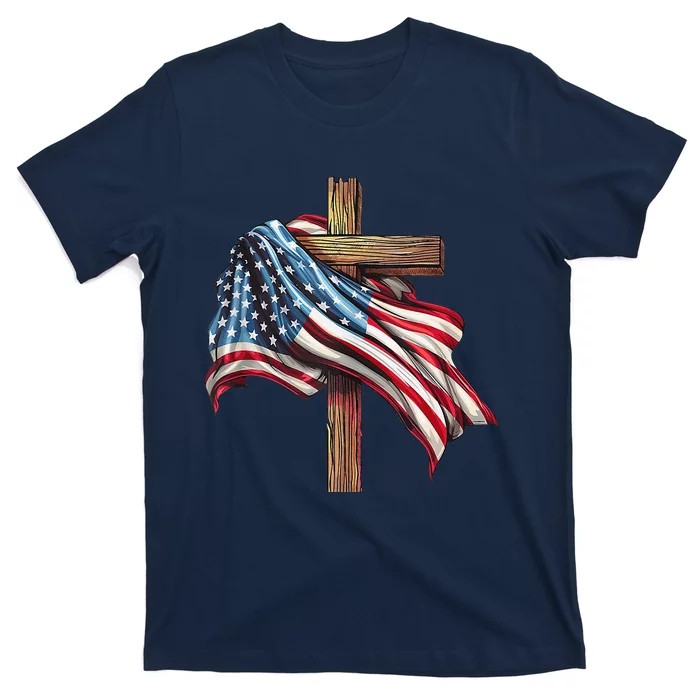 American Flag Christian Cross Jesus 4th Of July Patriotic T-Shirt