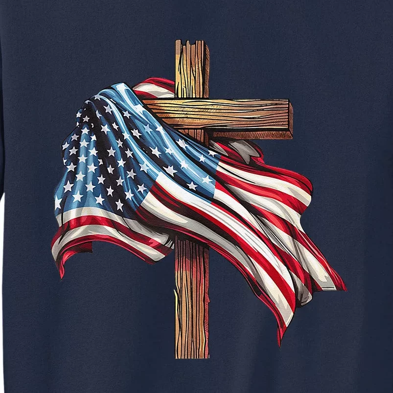 American Flag Christian Cross Jesus 4th Of July Patriotic Tall Sweatshirt