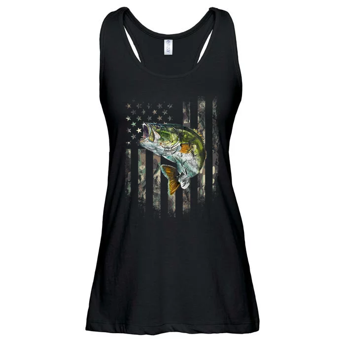 American Flag Camo Bass Fish Fishing Ladies Essential Flowy Tank