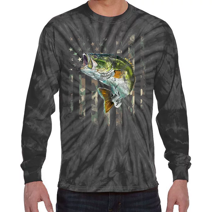 American Flag Camo Bass Fish Fishing Tie-Dye Long Sleeve Shirt