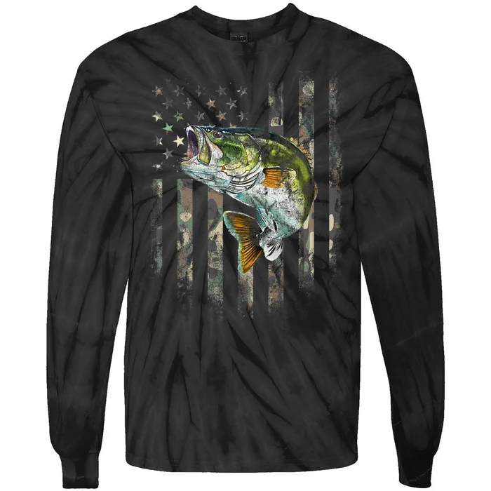 American Flag Camo Bass Fish Fishing Tie-Dye Long Sleeve Shirt