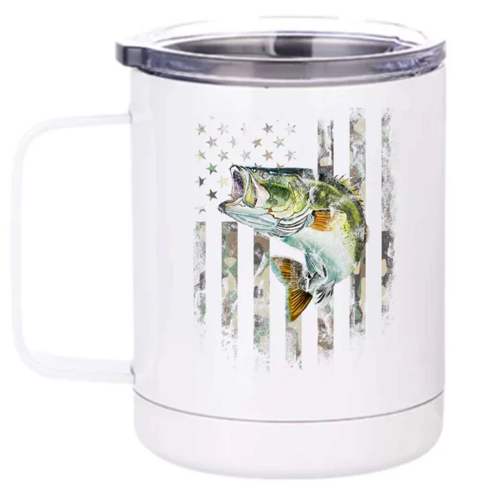 American Flag Camo Bass Fish Fishing Front & Back 12oz Stainless Steel Tumbler Cup