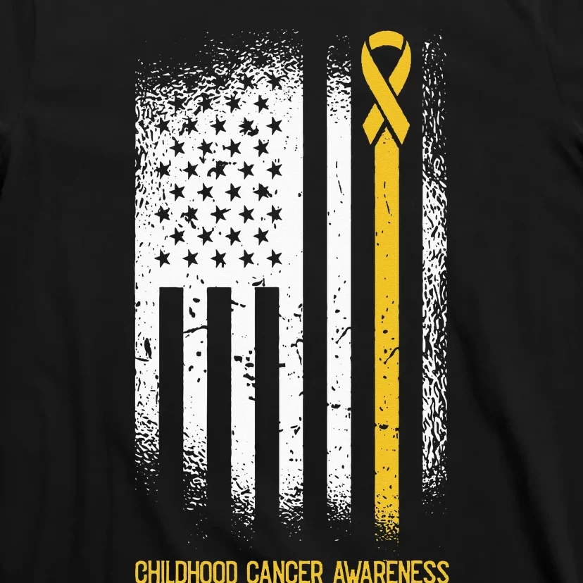 American Flag Childhood Cancer Awareness Ribbon Warrior T-Shirt