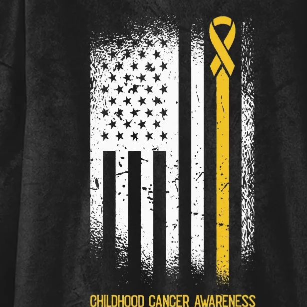 American Flag Childhood Cancer Awareness Ribbon Warrior Hooded Wearable Blanket