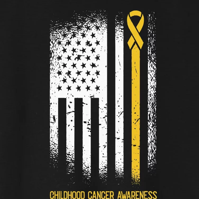 American Flag Childhood Cancer Awareness Ribbon Warrior Women's Crop Top Tee