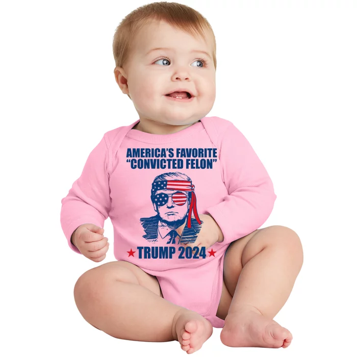 Americas Favorite Convicted Felon Trump 2024 Election Baby Long Sleeve Bodysuit