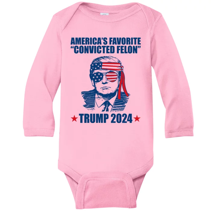 Americas Favorite Convicted Felon Trump 2024 Election Baby Long Sleeve Bodysuit