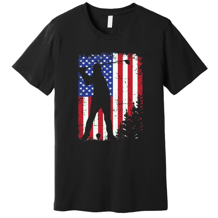 American Flag Cool Golfer Father's Day Gift For Dad Premium T-Shirt