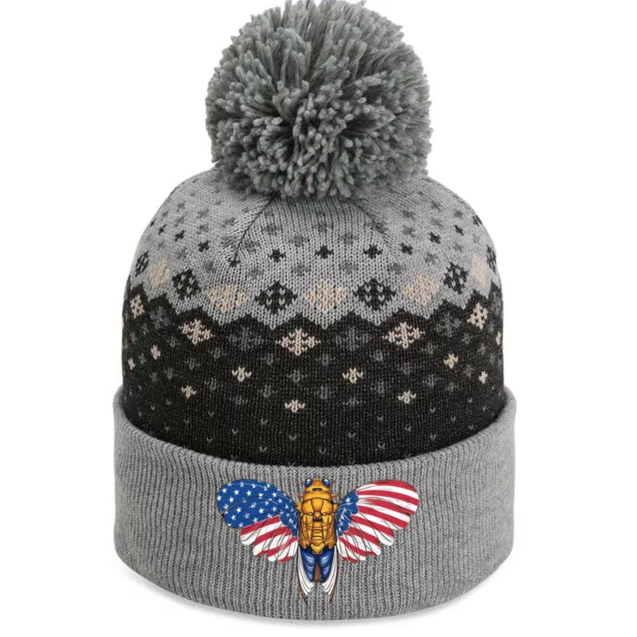 American Flag Cicada 4th Of July Entomologist Insect Bug Gift The Baniff Cuffed Pom Beanie