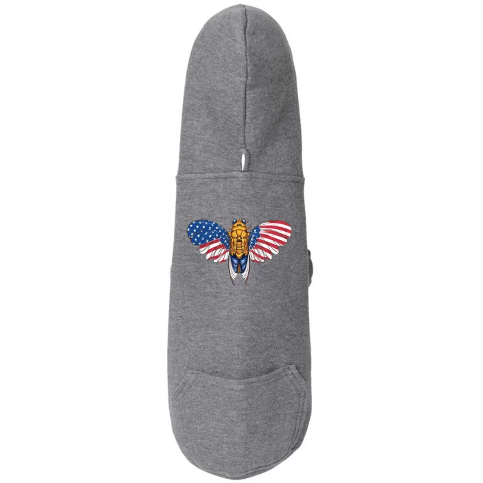 American Flag Cicada 4th Of July Entomologist Insect Bug Gift Doggie 3-End Fleece Hoodie