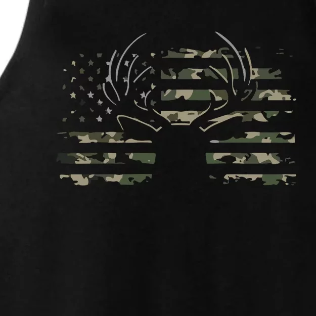 American Flag Camouflage Outdoor Antlers Deer Ladies Tri-Blend Wicking Tank