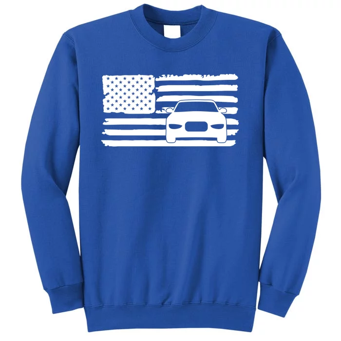 American Flag Car Racing Gift Vintage Usa Flag Auto Racing Funny Gift Tall Sweatshirt