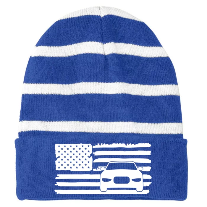 American Flag Car Racing Gift Vintage Usa Flag Auto Racing Funny Gift Striped Beanie with Solid Band