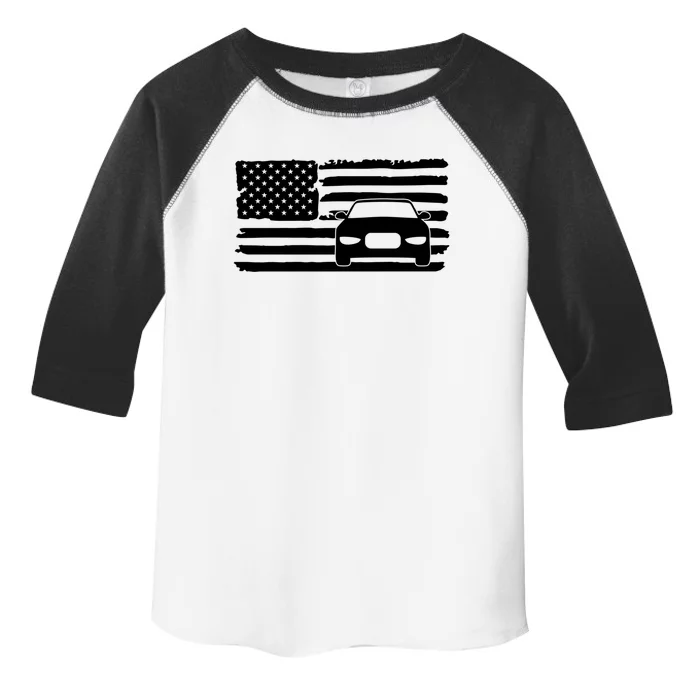 American Flag Car Racing Gift Vintage Usa Flag Auto Racing Funny Gift Toddler Fine Jersey T-Shirt