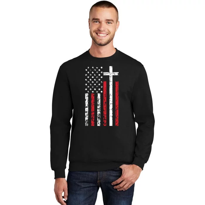 American Flag Cross Christmas Patriotic Religious Christian Sweatshirt