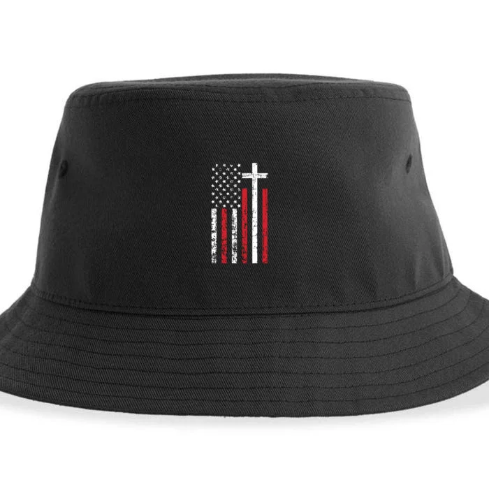 American Flag Cross Christmas Patriotic Religious Christian Sustainable Bucket Hat