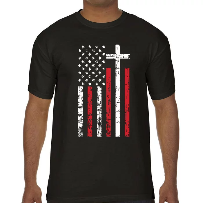 American Flag Cross Christmas Patriotic Religious Christian Comfort Colors T-Shirt