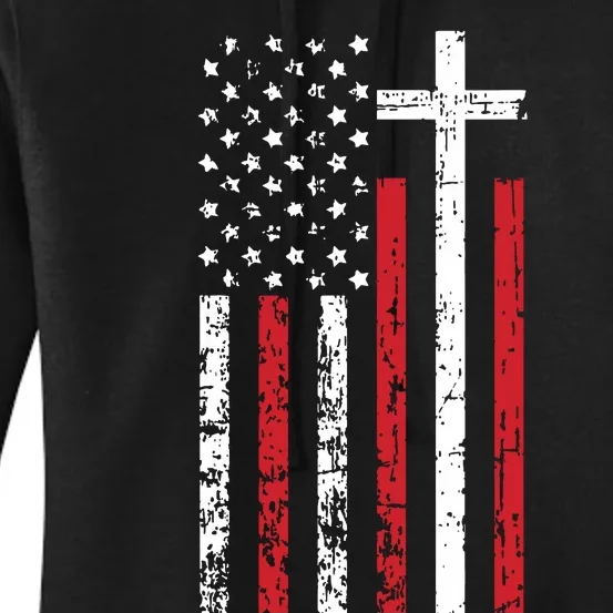 American Flag Cross Christmas Patriotic Religious Christian Women's Pullover Hoodie