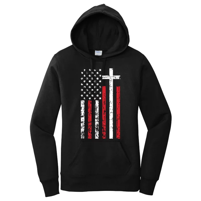 American Flag Cross Christmas Patriotic Religious Christian Women's Pullover Hoodie