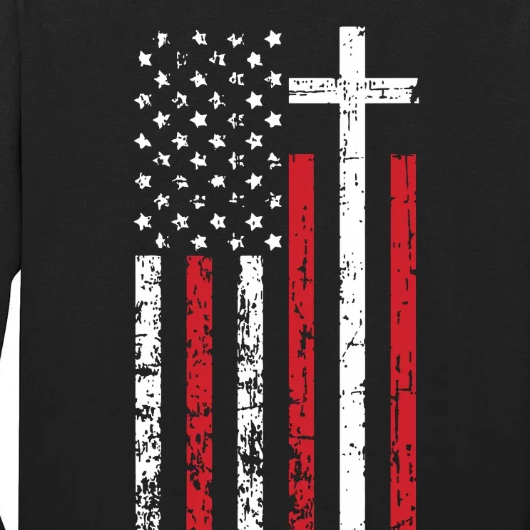 American Flag Cross Christmas Patriotic Religious Christian Tall Long Sleeve T-Shirt