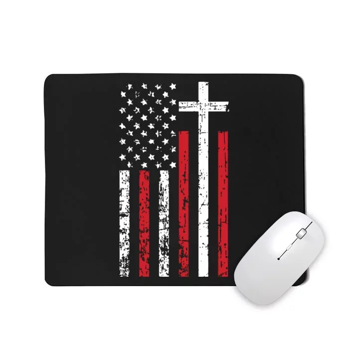 American Flag Cross Christmas Patriotic Religious Christian Mousepad