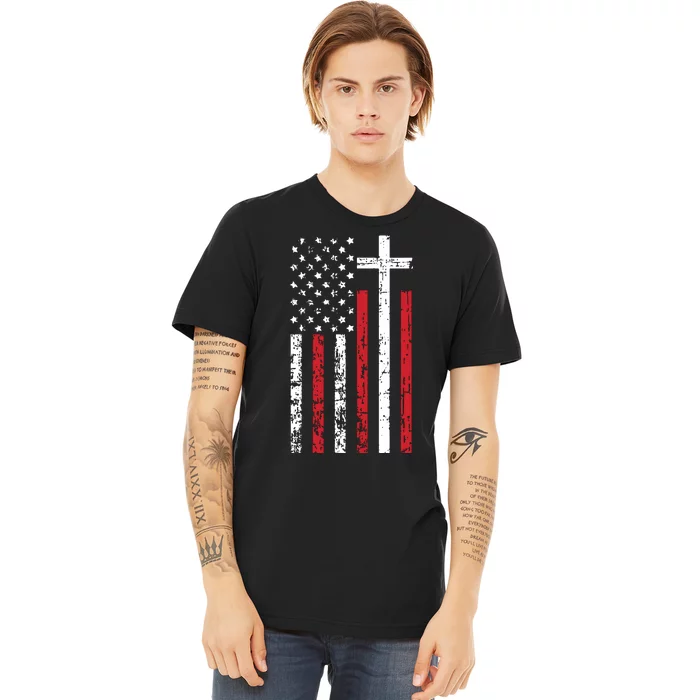 American Flag Cross Christmas Patriotic Religious Christian Premium T-Shirt